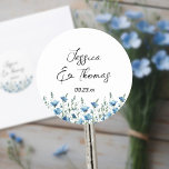 Dusty Blue Boho Wildflowers Couple's Names Wedding Classic Round Sticker<br><div class="desc">These simple yet beautiful boho chic wedding stickers feature the names of the couple and wedding date with a border of dusty blue flax or periwinkle wildflowers. The names are printed in elegant modern script lettering. Perfect as envelope seals or favour tags.</div>