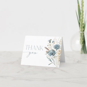 Dusty blue boho wildflowers  thank you card