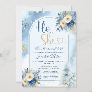 Dusty Blue Boho Winter Gender Reveal Floral Invitation