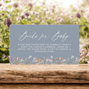 Dusty Blue Books for Baby Wildflower Shower Enclosure Card