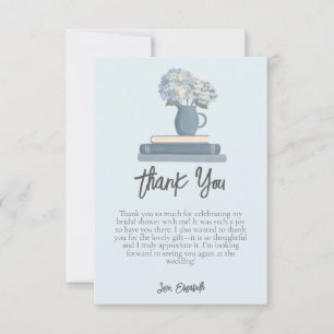 Dusty Blue Books Hydrangea Flowers Bridal Shower Thank You Card