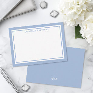 Dusty Blue Border Minimalist Name Monogram Card