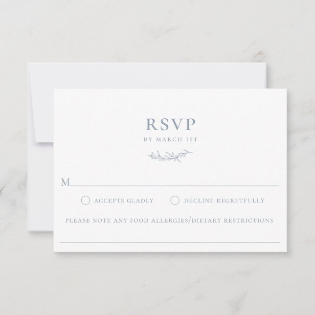 Dusty Blue Botanical Branch Food Allergy RSVP Card (Front)