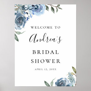 Dusty Blue Botanical Bridal Shower Welcome Poster
