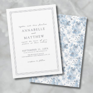 Dusty Blue Botanical Classic Elegant Wedding Invitation