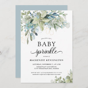 Dusty Blue Botanical Eucalyptus Baby Sprinkle Invitation
