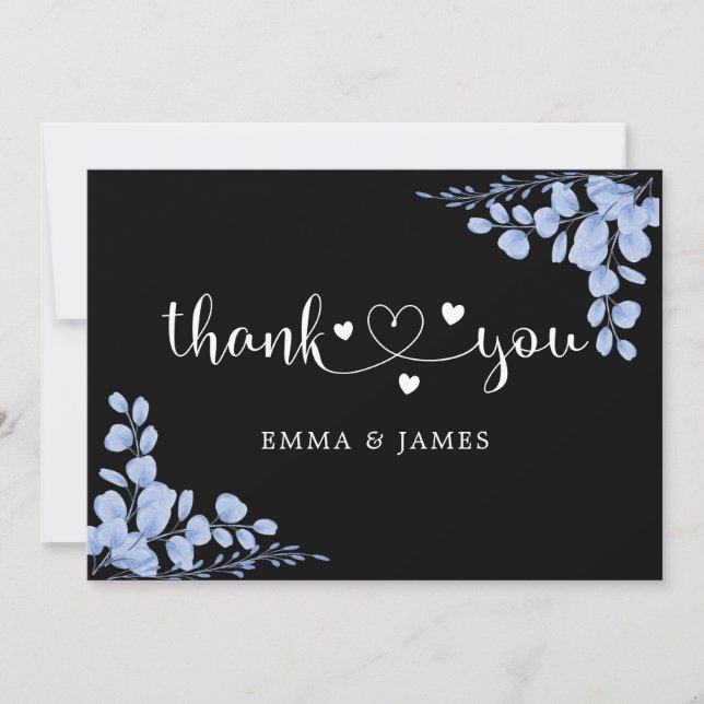 Dusty Blue Botanical Eucalyptus Wedding Thank You Card (Front)
