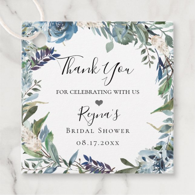 Dusty Blue Botanical Favour Tags (Front)