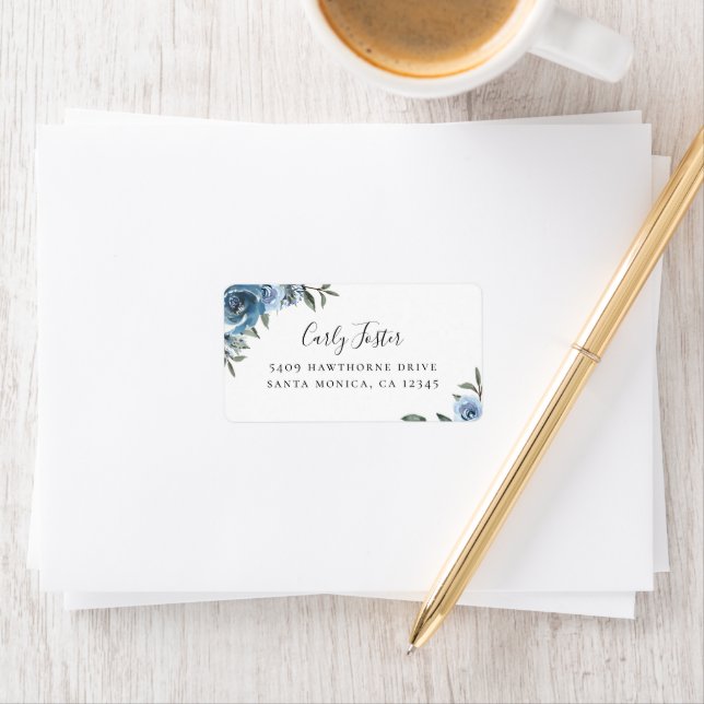 Dusty Blue Botanical Floral Address Label (Insitu)