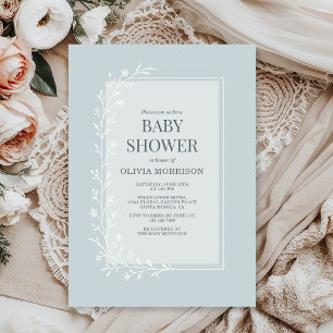 Dusty Blue Botanical Floral Baby Shower Invitation
