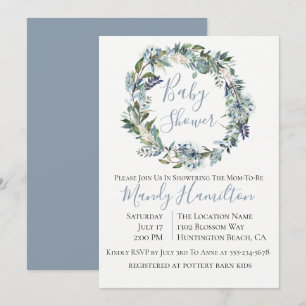 Dusty Blue Botanical Floral Baby Shower Invitation