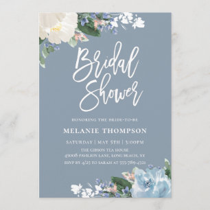 Dusty Blue Botanical Floral Bridal Shower Invitation