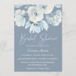 Dusty Blue Botanical Floral Bridal Shower Invitation