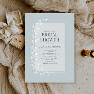Dusty Blue Botanical Floral Bridal Shower Silver