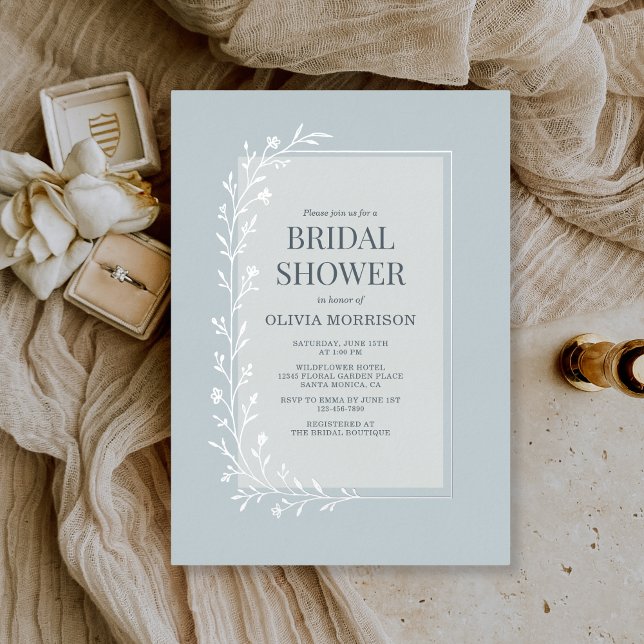 Dusty Blue Botanical Floral Bridal Shower Silver (Creator Uploaded)
