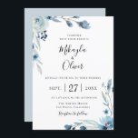Dusty Blue Botanical Floral Wedding Invitation<br><div class="desc">Watercolor garden flowers in chic and trendy shades of navy,  light pastel and dusty blue with soft botanical branches,  wedding invitation. Back of card features solid coordinating illusion blue colour. Customise text,  font style,  colour and size.</div>
