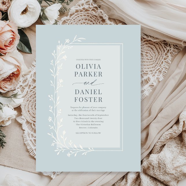 Dusty Blue Botanical Floral Wedding Invitation (Creator Uploaded)