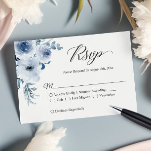 Dusty Blue Botanical Floral Wedding RSVP Card