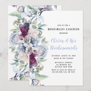 Dusty Blue Botanical Florals Bridesmaids Luncheon Invitation