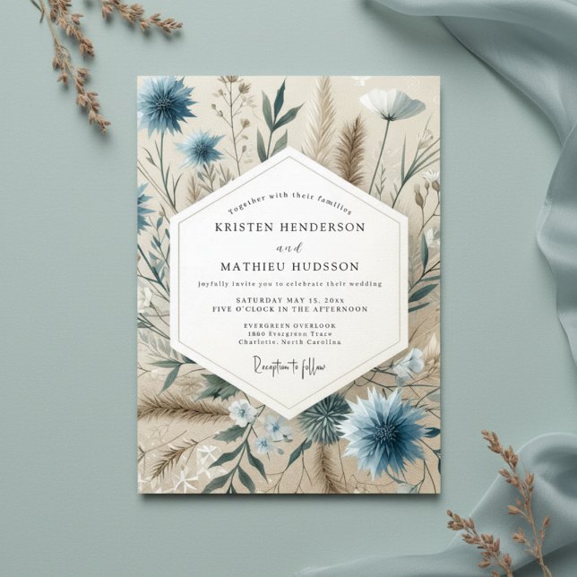 Dusty Blue Botanical Flourish Wedding Invitation (Creator Uploaded)