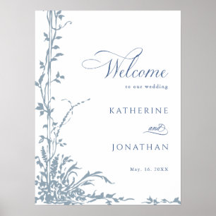 Dusty Blue Botanical Garden Wedding Welcome  Poster
