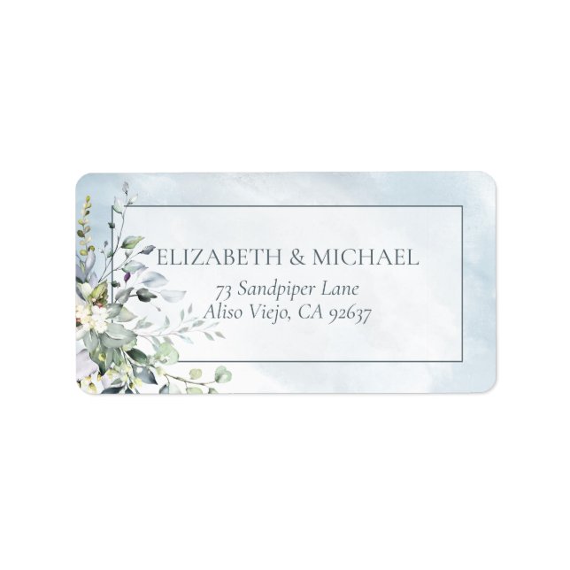 Dusty Blue Botanical Greenery Watercolor Address Label (Front)