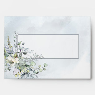 Dusty Blue Botanical Greenery Watercolor Wedding Envelope