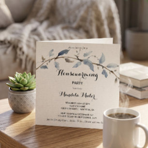 Dusty Blue Botanical Housewarming Party Invitation