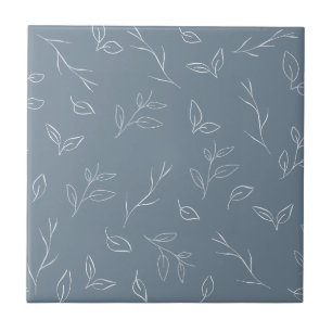 Dusty Blue Botanical Leaf Pattern Decorative Ceram Tile