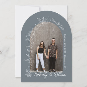 Dusty Blue Botanical Leaves Arch Save the Date Invitation