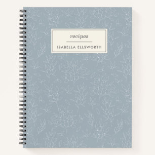 Dusty Blue Botanical Line Art Personalised Recipe Notebook
