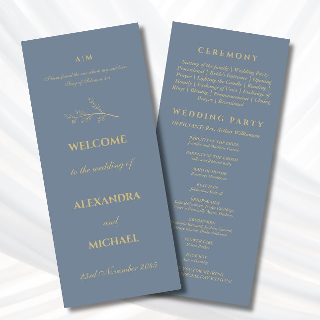 Dusty Blue Botanical Minimalist Christian Wedding  Programme (Creator Uploaded)