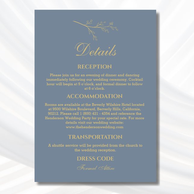 Dusty Blue Botanical Minimalist Wedding Details  Enclosure Card (Creator Uploaded)
