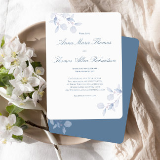 Dusty Blue Botanical Modern Script Wedding Invite