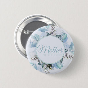 Dusty Blue Botanical Mother of Bride 6 Cm Round Badge