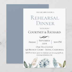 Dusty Blue Botanical Rehearsal Dinner Invitation