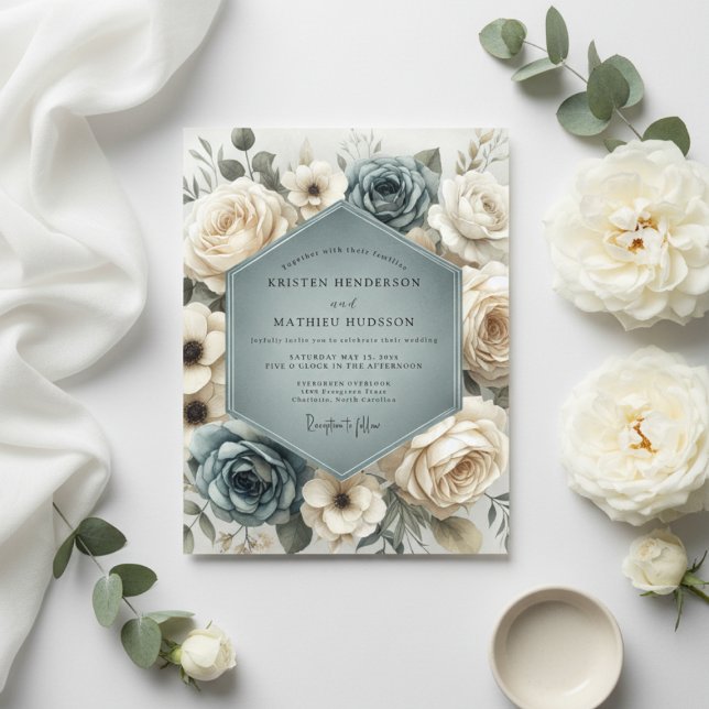 Dusty Blue Botanical Romance Wedding Invitation (Creator Uploaded)