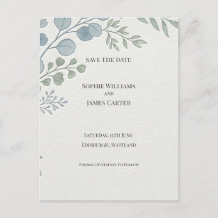 Dusty Blue Botanical Save The Date Postcard