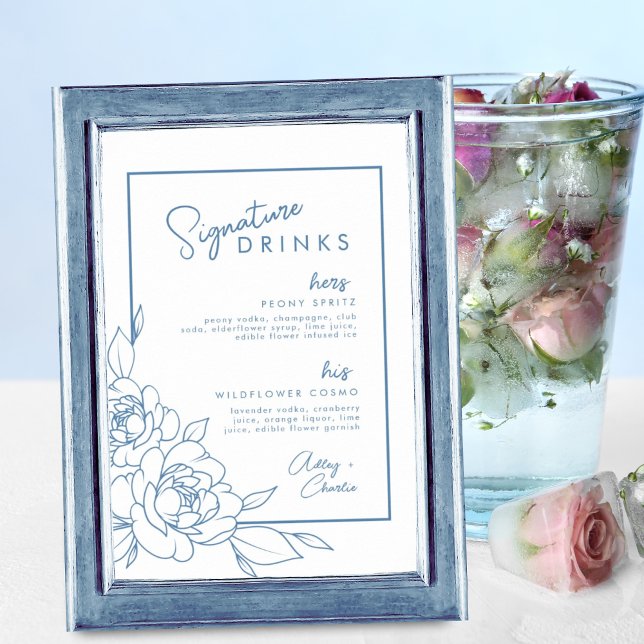 Dusty Blue Botanical Signature Drink Wedding Sign (Creator Uploaded)