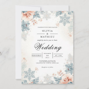 Dusty Blue Botanical Snowflake Wedding Invitation