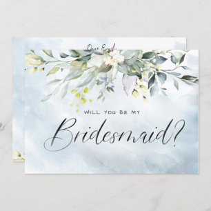Dusty Blue Botanical Watercolor Script Bridesmaid Invitation