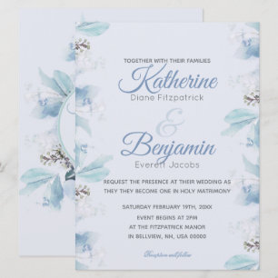Dusty Blue Botanical Watercolor Wedding Invitation