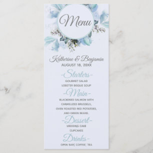 Dusty Blue Botanical Watercolor Wedding Menu