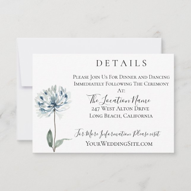 Dusty Blue Botanical Wedding Details Invitation (Front)