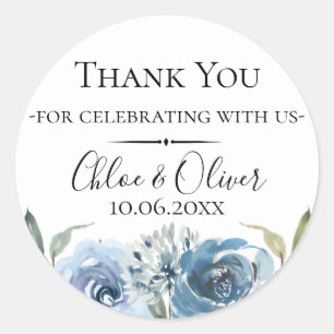 Dusty Blue Botanical Wedding Favour Classic Round Sticker