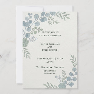 Dusty Blue Botanical Wedding Invitation