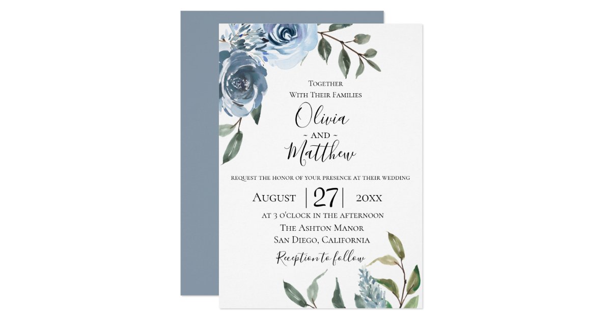 Dusty Blue Botanical Wedding Invitation Zazzle.co.uk
