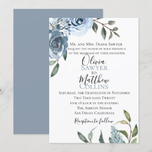 Dusty Blue Botanical Wedding Invitation