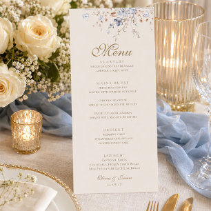 Dusty Blue Botanical Wedding Menu Card