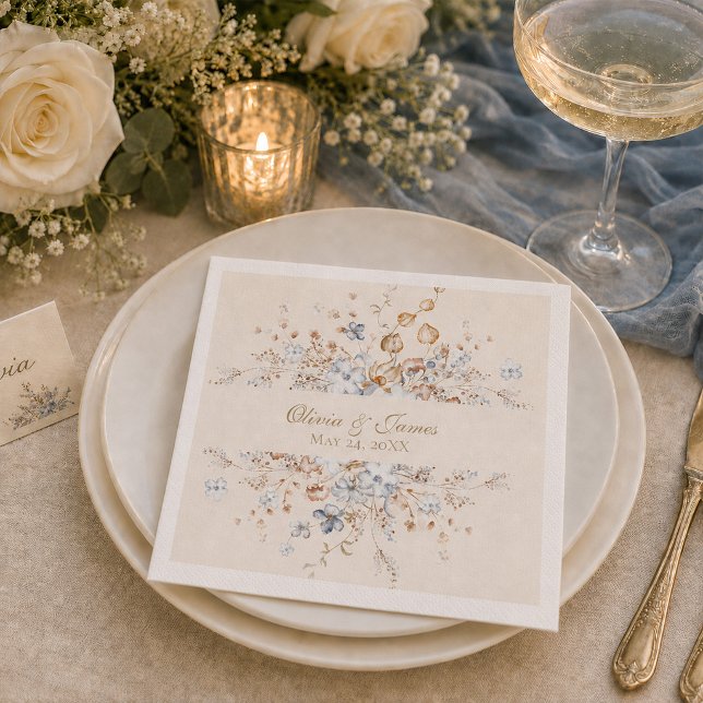 Dusty Blue Botanical Wedding Paper Napkin (Dusty Blue Botanical Wedding Paper Napkin)